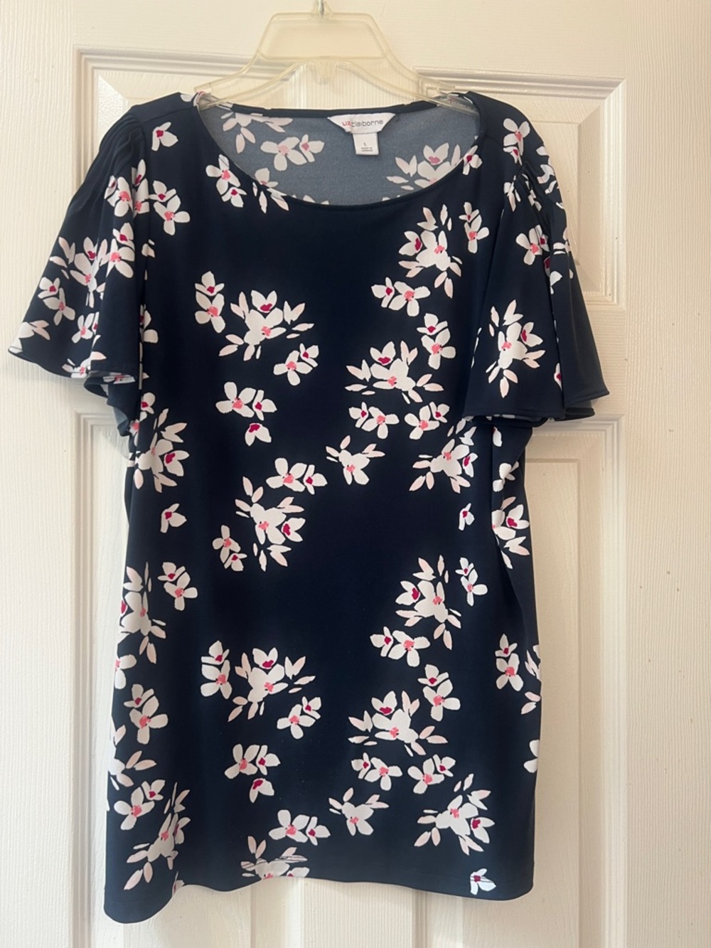 Liz Claiborne Black Floral Midi Dress with Pink Accents